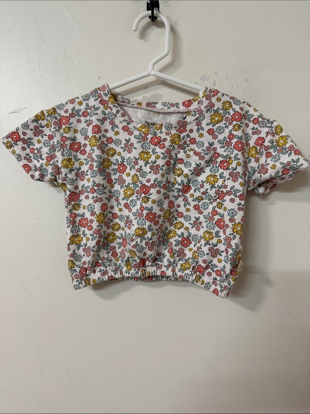 BearPaw White Floral Crop Top with Pink & Yellow Flowers